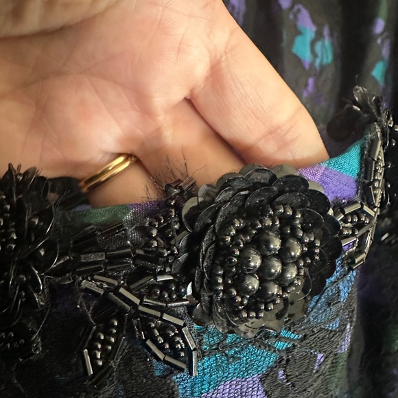 Vtg Silk Blend Punk Retro Lace Beaded Sequin Tulle Whimsygoth Grunge Party Dress - Picture 8 of 9